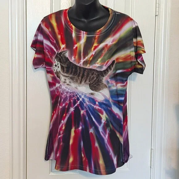 Adorable Cosmic Cat Tee, Women's size Large - Picture 1 of 9